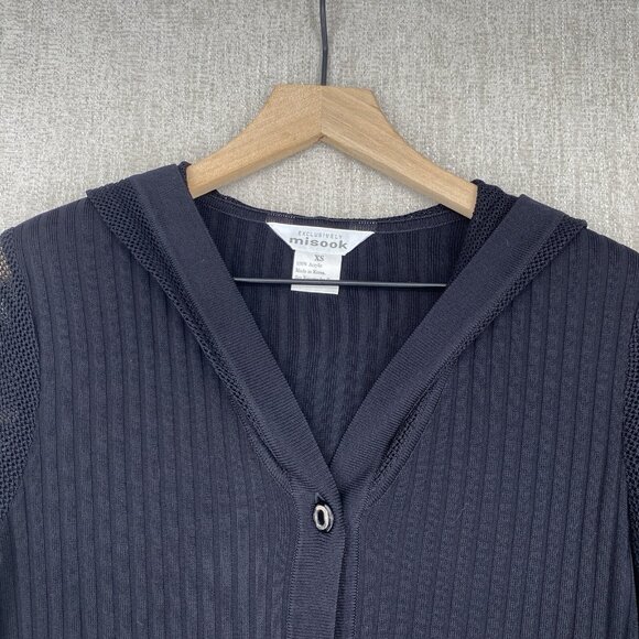 Exclusively Misook Sweater Womens XS Black Cardigan Button Hoodede Pocket Belted - Picture 6 of 9